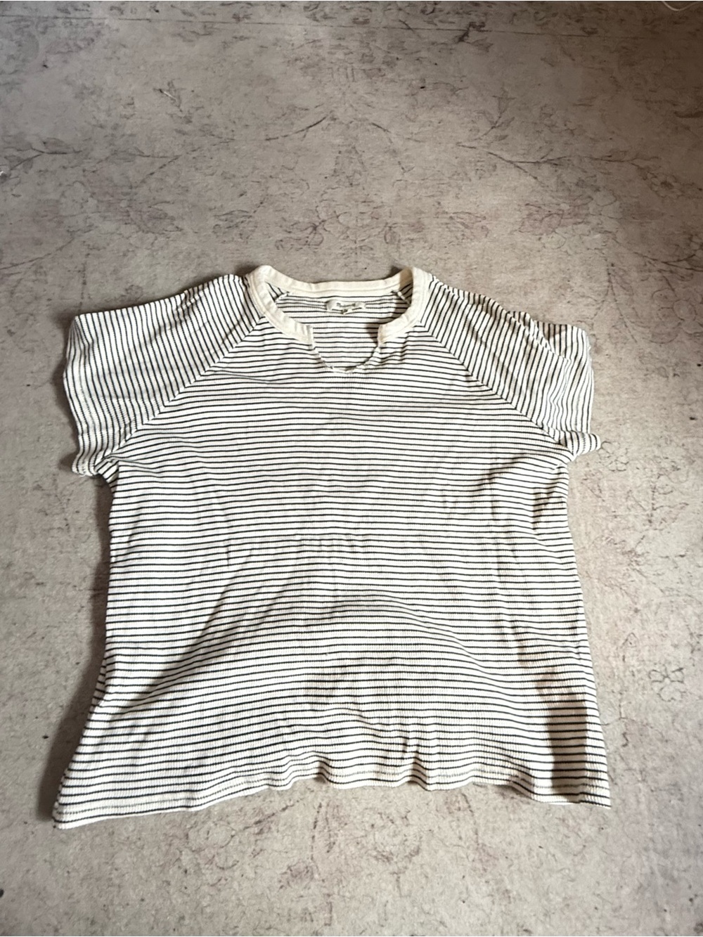 Madewell Cream and Black Striped Short Sleeve Top